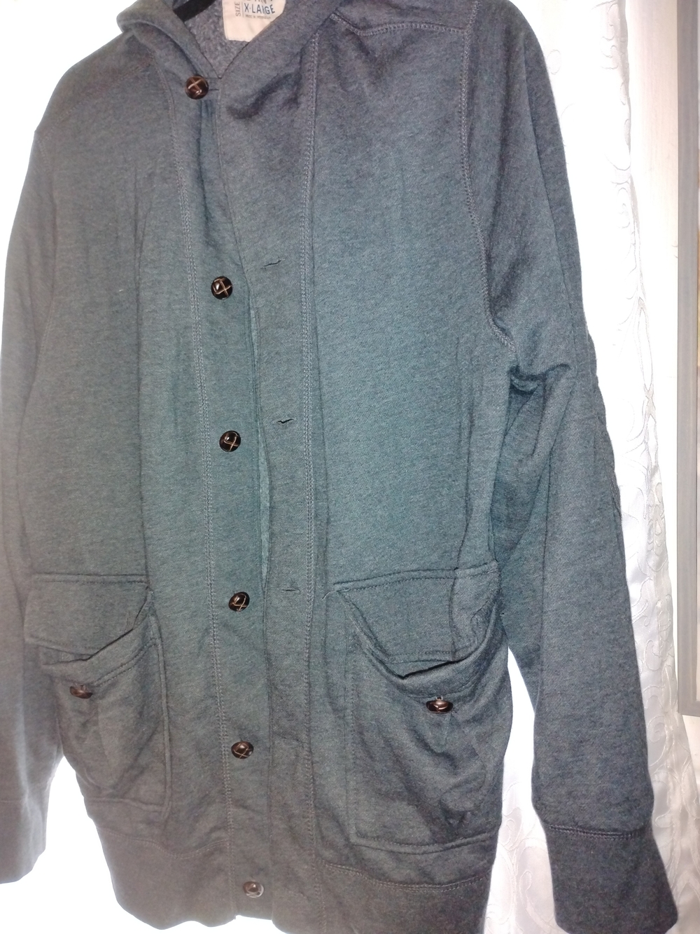 Old Navy Men's Heather Gray Hooded Button Cardigan